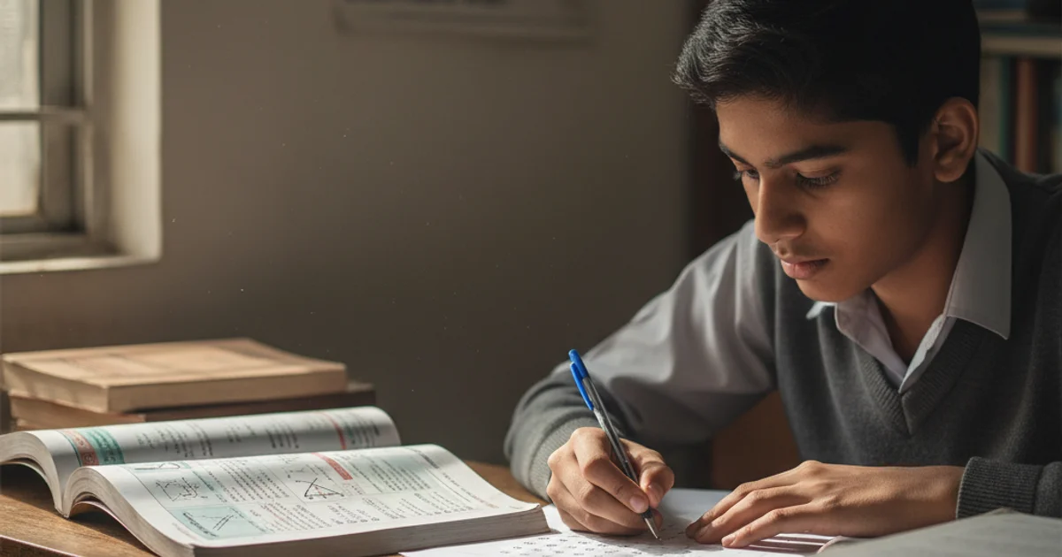 Class 10 student practising Science MCQs with NCERT textbook and answer sheet at desk