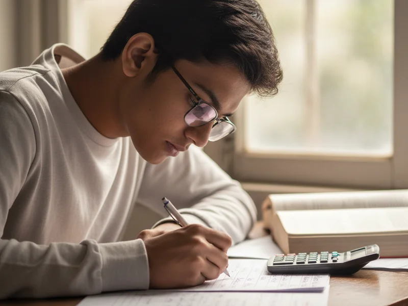 Student solving Physics numericals from practice worksheet