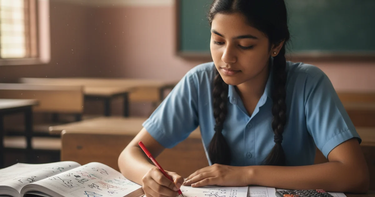 ICSE Class 10 student practising Chemistry MCQs with textbook at study desk