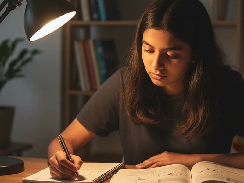 Student reviewing graded ICSE Chemistry worksheet with reaction diagram feedback
