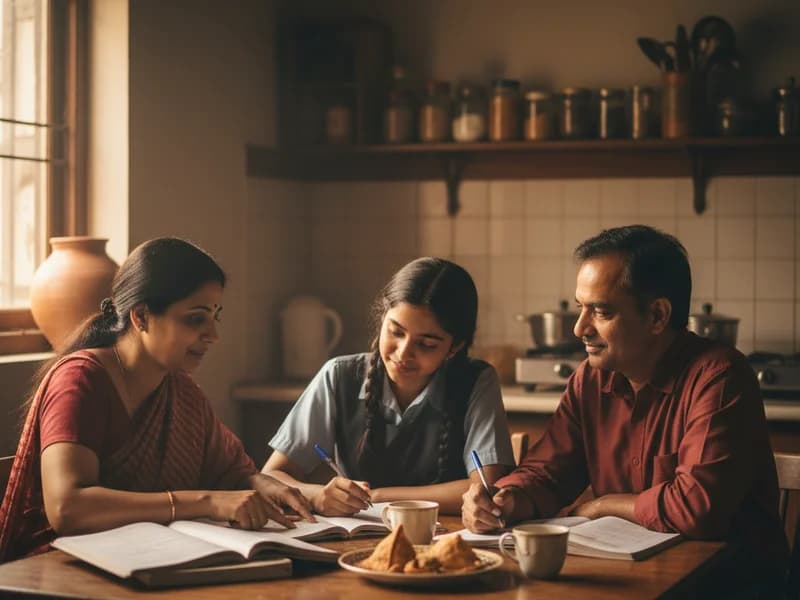 Parent and teen reviewing one graded worksheet misconception together