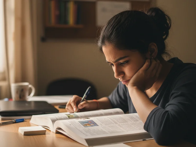 Student doing short vocabulary session before opening Science textbook