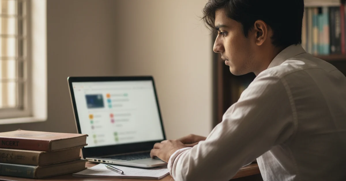 Student checking dashboard focus topics on laptop before starting practice paper