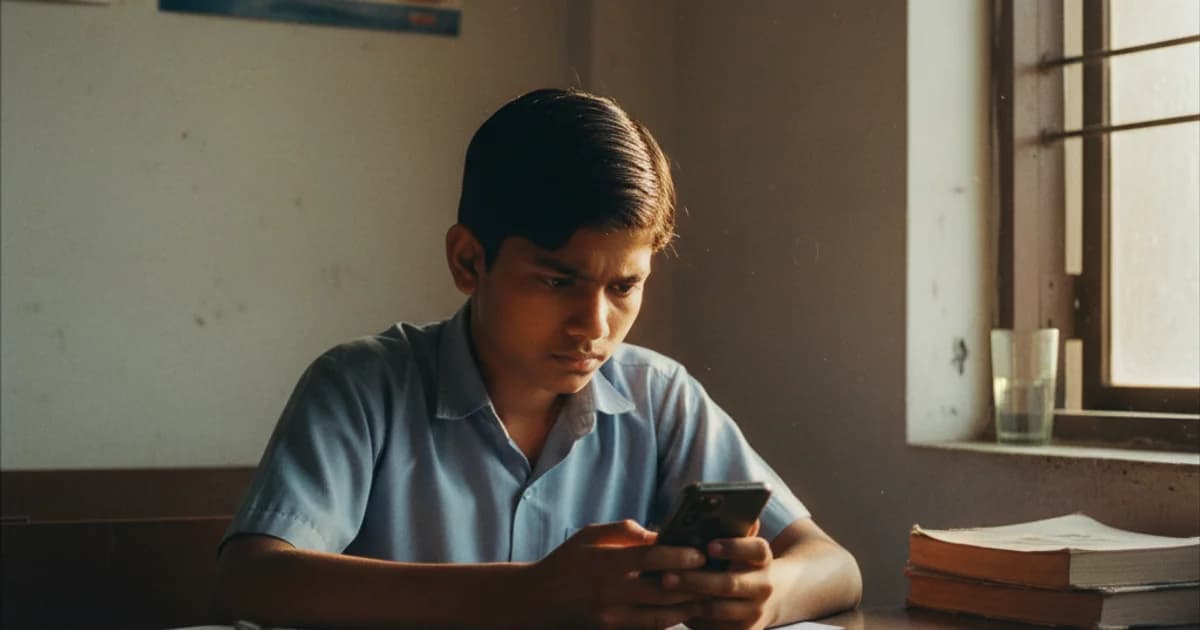 Student doing short vocabulary drill on phone before bedtime study routine