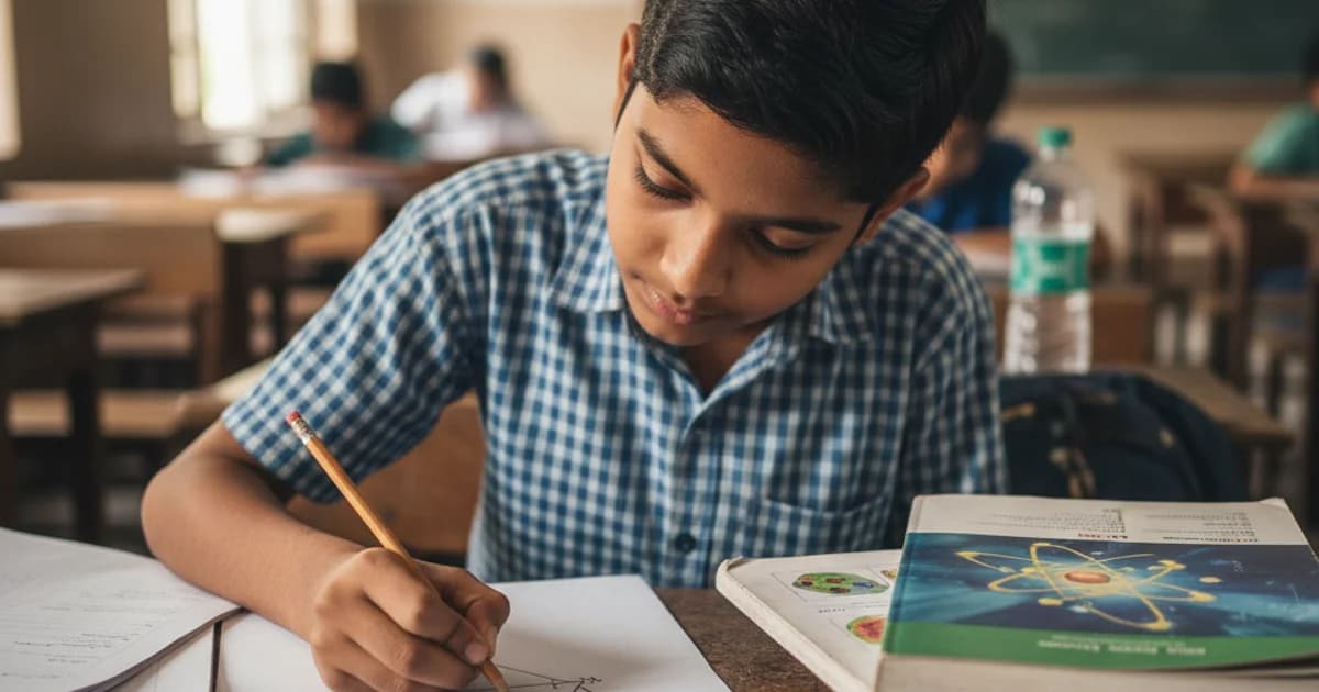 Class 10 student studying Science with NCERT textbooks and diagram sketches at desk