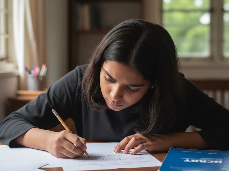 Student solving closed-book practice questions with textbook pushed aside